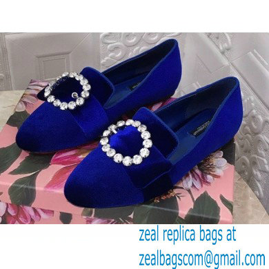 Dolce & Gabbana Velvet Crystals Loafers Slippers Blue 2021 - Click Image to Close